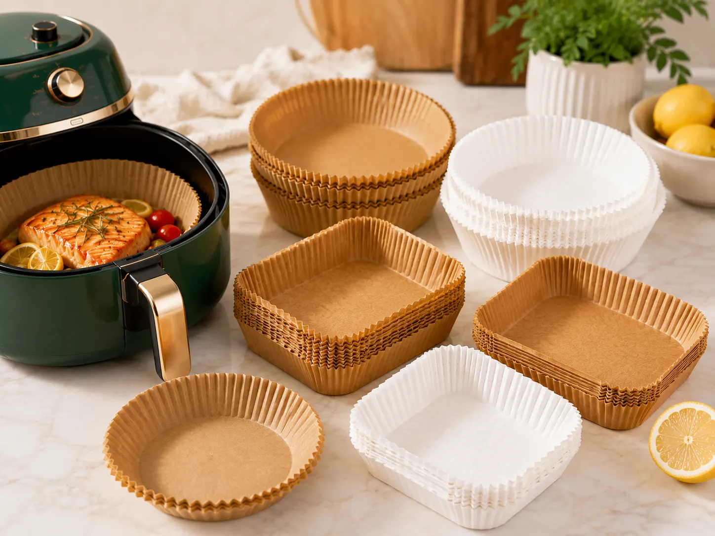 LANGMAI air fryer paper liners in round and square shapes
