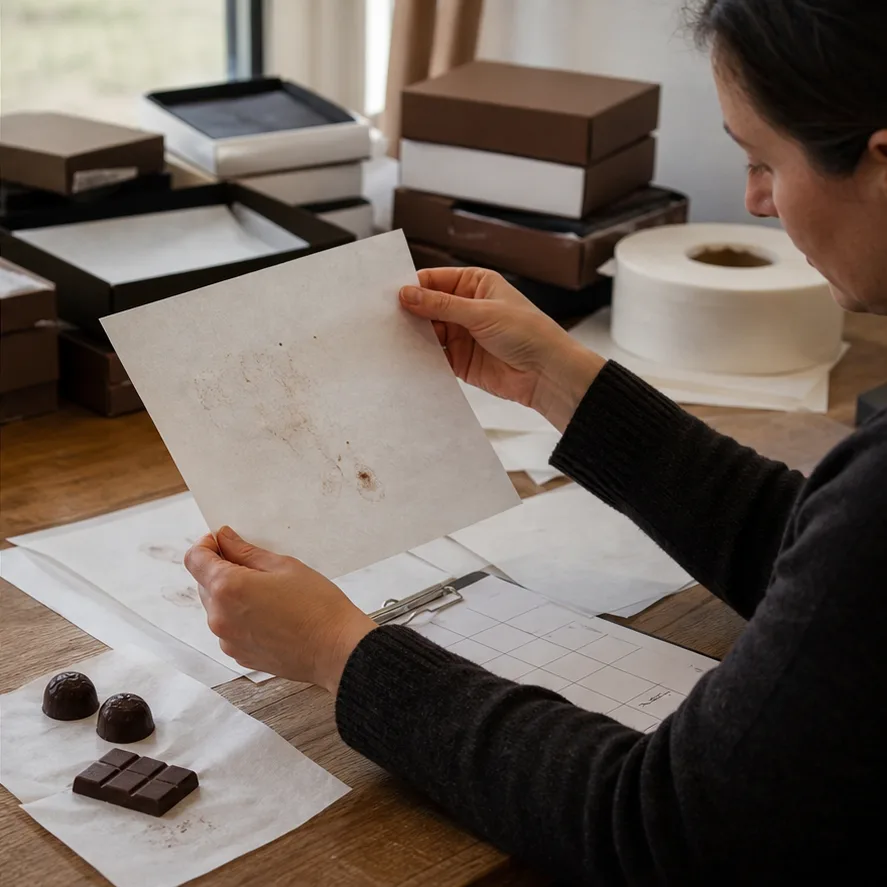 Greaseproof Paper for Chocolate Packaging: Buyer Guide factory testing and shipment inspection